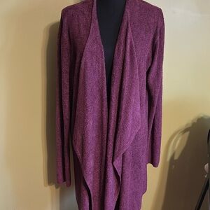 Barefoot Dreams CozyChic Lite Drape Front Calypso Wrap eggplant Cardigan Sz. 1x